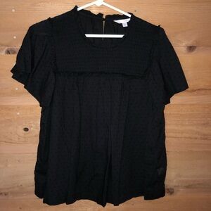 Smocked yoke flutter short sleeve striped Swiss dot top LC Lauren Conrad Cotton